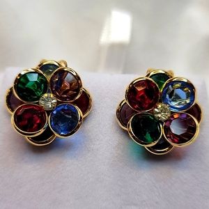 Vintage Flower Burst Earrings Clip on Costume Statement Jewelry ✨️ Gold Tone